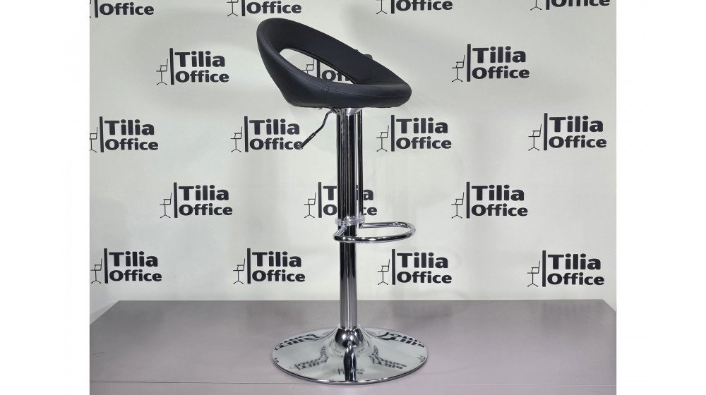 Tilia Zeus modern bar sandalyesi, kırmızı suni deri döşeme ve parlak krom disk ayaklı.